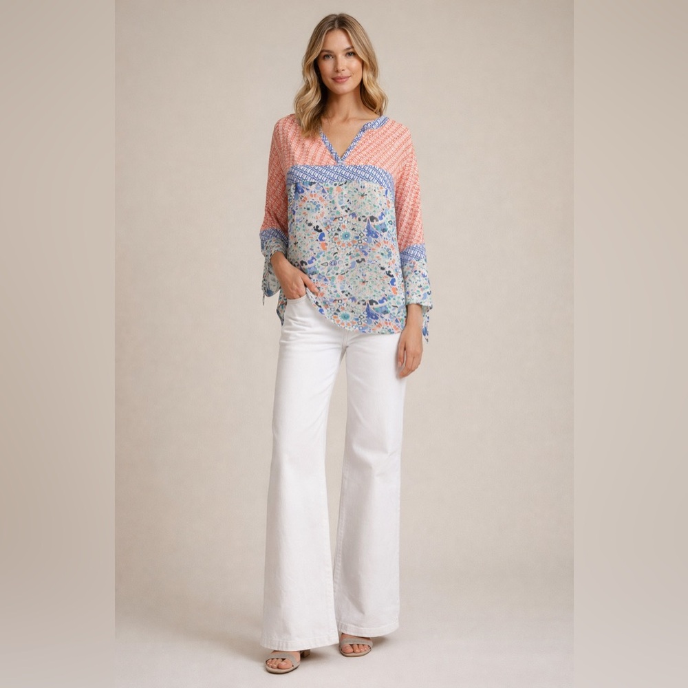 Orange & Blue Geometric Top